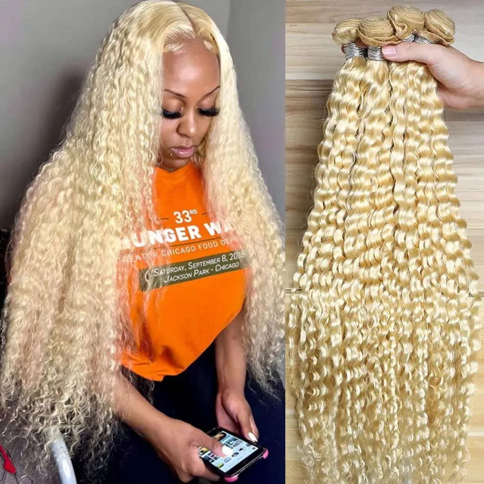 # Extensions de cheveux humains bouclés profonds couleur 613, tissage