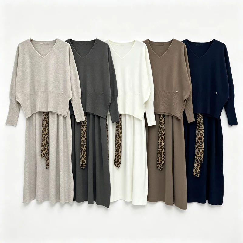 Ensemble tricot femme taille unique, top court col V +