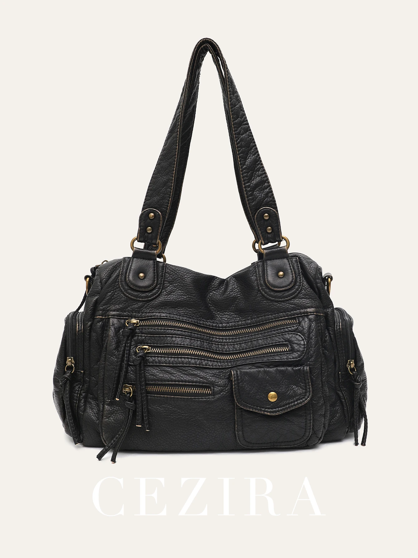 Sac à Bandoulière Vintage Unisexe en Cuir PU Délavé pour