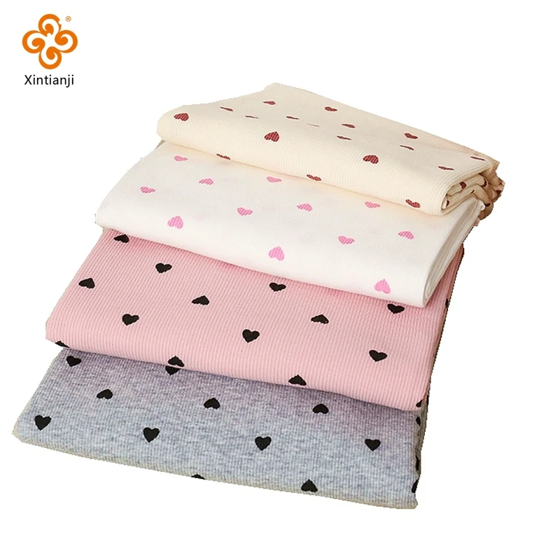 Tissu tricoté en coton imprimé côtelé à pois extensible, à