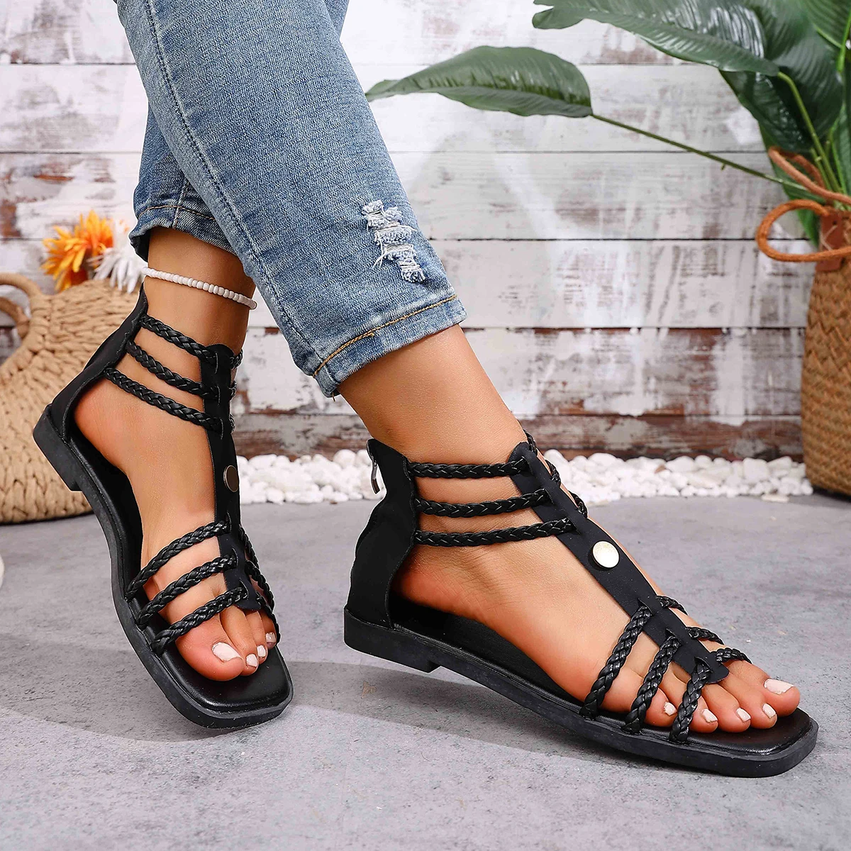 Sandales romaines tissées à la mode pour femmes, nouvelles sandales