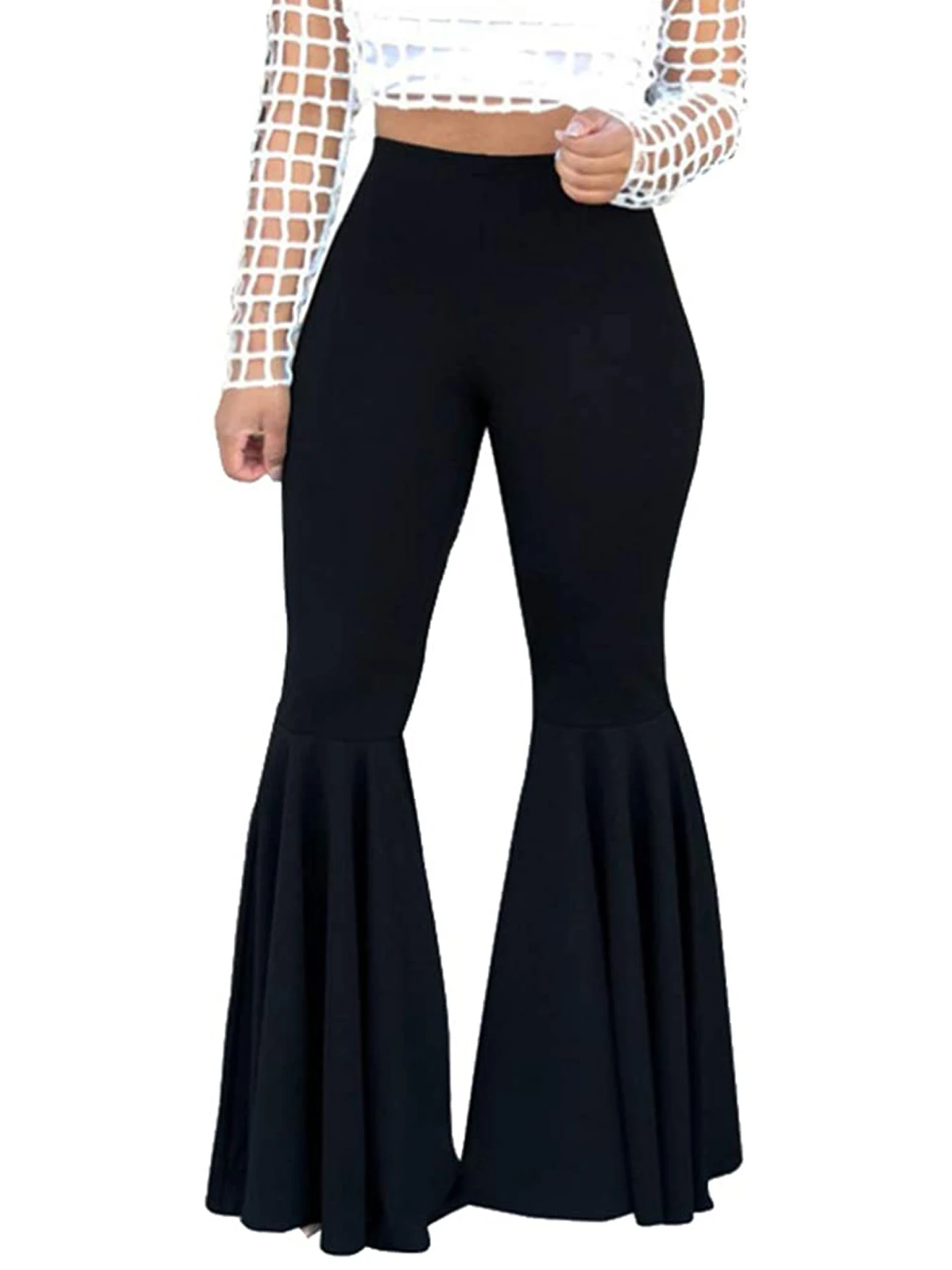 Pantalon à fond cloche monochrome pour femme, tissu tricoté, grande