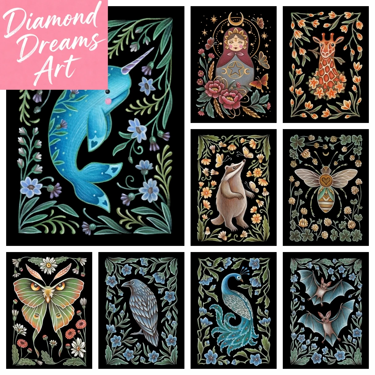 Kits de broderie diamant 5D sans cadre, motifs vintage :
