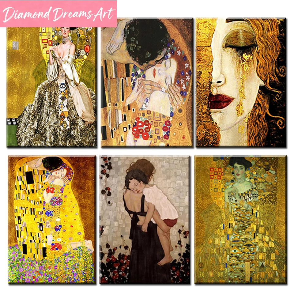 Peinture Diamant Love Kiss, Portrait Abstrait Célèbre de Gustav Klimt,