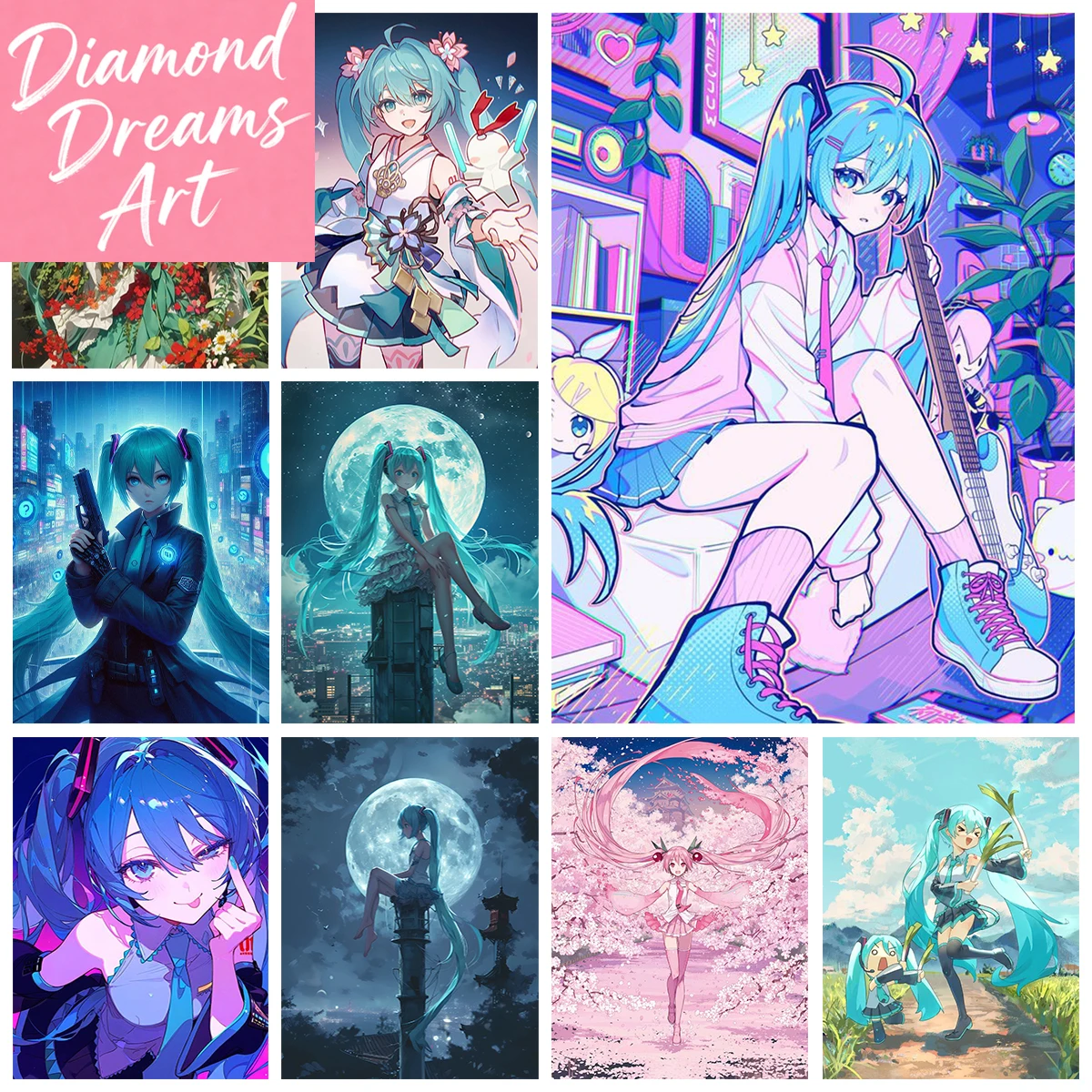 Peinture diamant 5D sans cadre, Singer Miku, idole Kawaii, broderie
