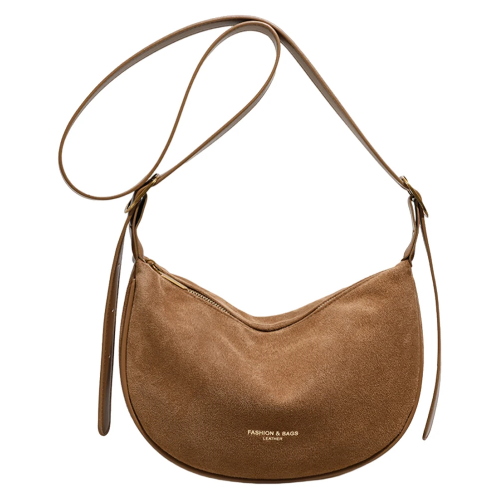 Sac en daim demi-lune rétro pour femme, sac à bandoulière