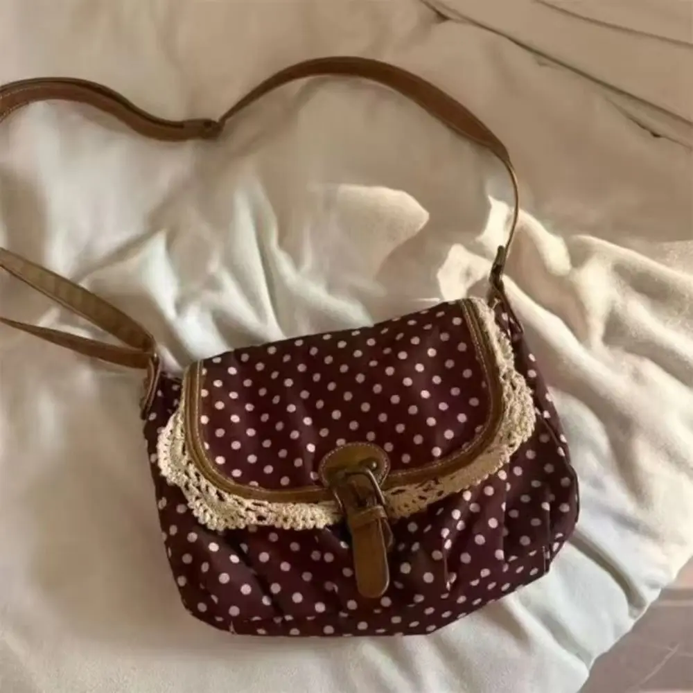 Sac vintage à pois, sac décontracté en dentelle à bandoulière,