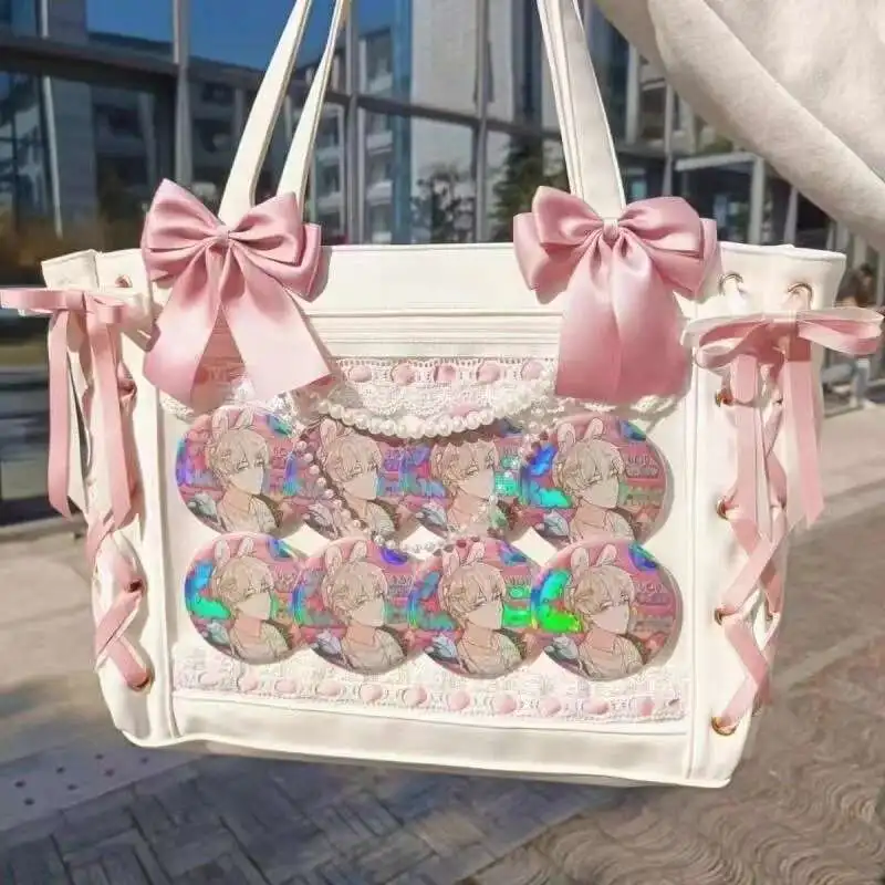 Sac japonais doux avec ruban Ita pour femmes, fourre-tout de