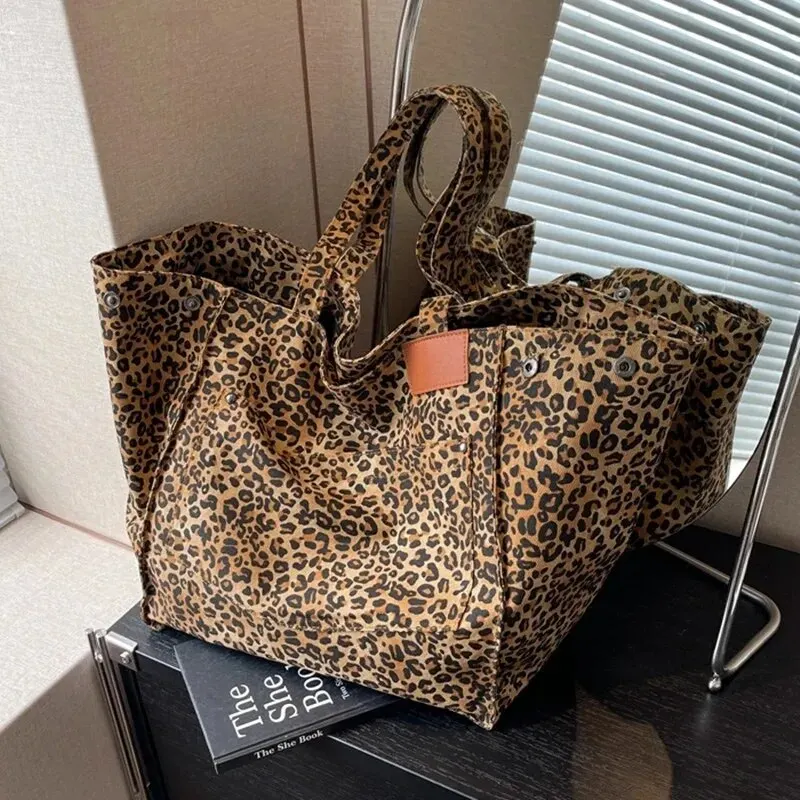 Sac fourre-tout à motif léopard, sac en toile vintage initié,