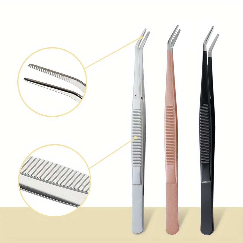 Pincettes en acier inoxydable à pointe dentelée incurvée de précision,