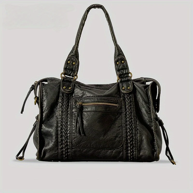 Sac fourre-tout Vintage en cuir souple délavé pour femmes, sacoche