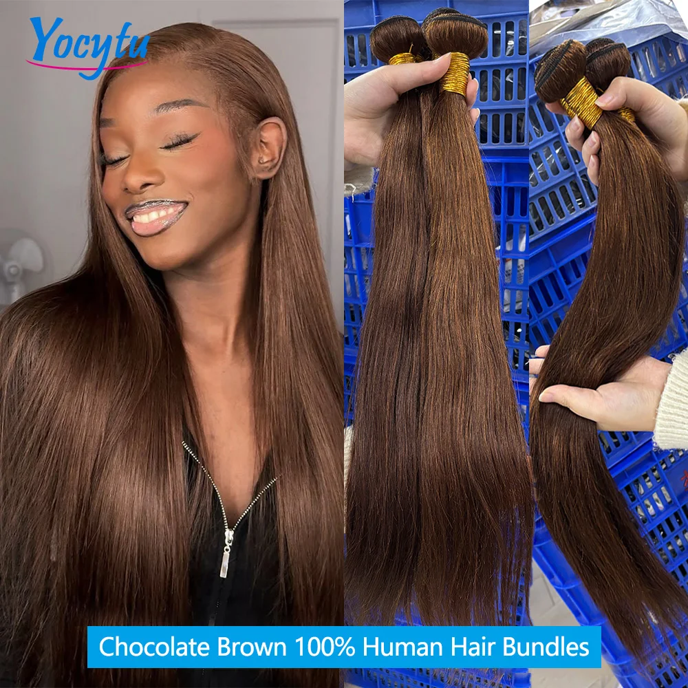 YOCYTU Chocolate Brown Tissage Cheveux Humains 4# Colored Meche Tissage