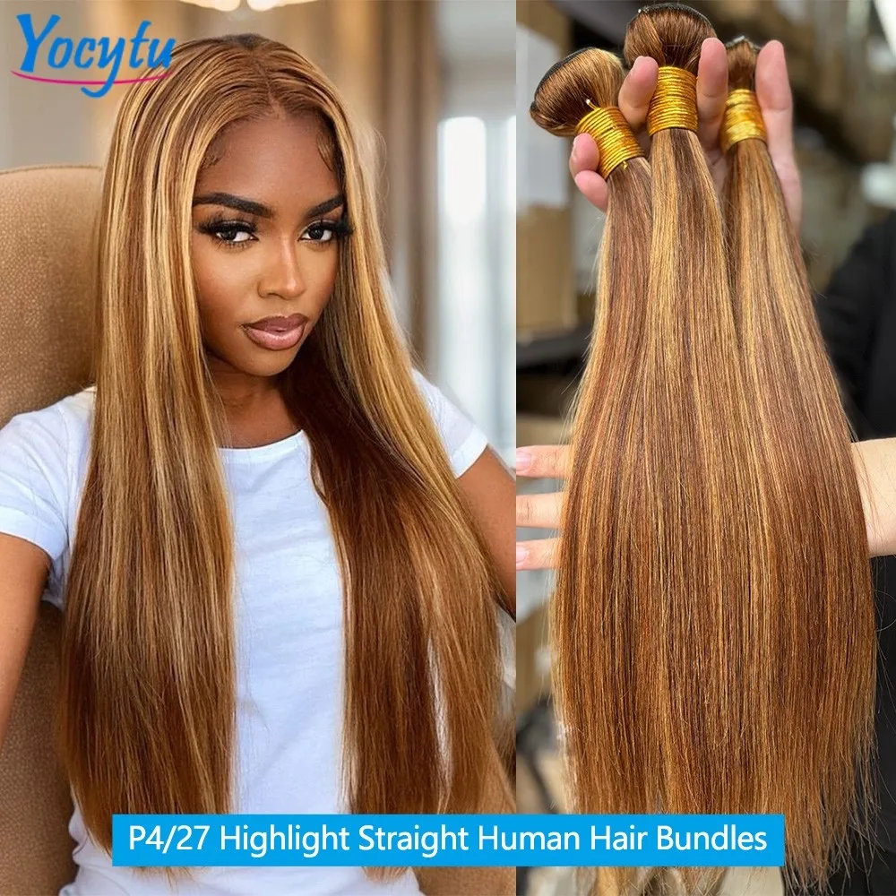 Highlight Tissage Cheveux Humains YOCYTU P4/27 Meche Tissage Humain Hair