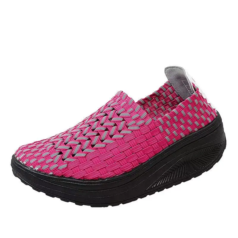 Femme tissée à la main compensées chaussures décontractées semelle épaisse