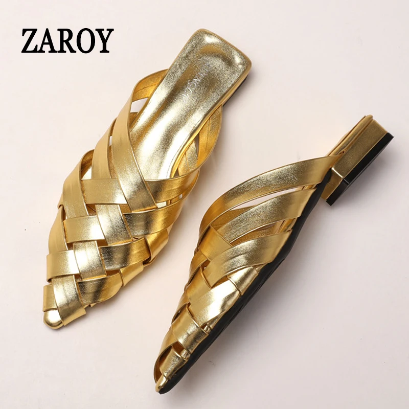 Mules tissées, pantoufles d'extérieur, tongs décontractées d'été, chaussures à bout