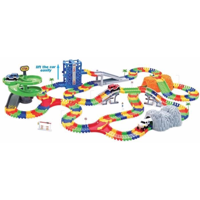PIFUN Circuit flexible Action 350 rails + 2 voitures +
