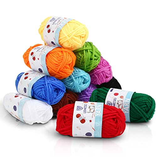 LEMESO Laine à Tricoter Multicolore, 12 × 15g Pelotes de