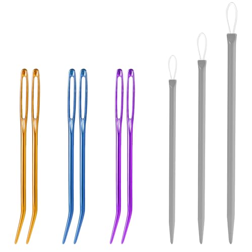 9pcs Aiguilles à Laine Set, Aluminium Gros Œillets Aiguilles à