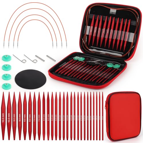 Coopay 13 Paires Aiguilles Circulaires Tricot Interchangeable, 3,0-10,0mm, Kit Tricot