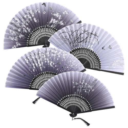 GWHOLE 4 Pcs Éventail Pliant Portable à Main en Soie