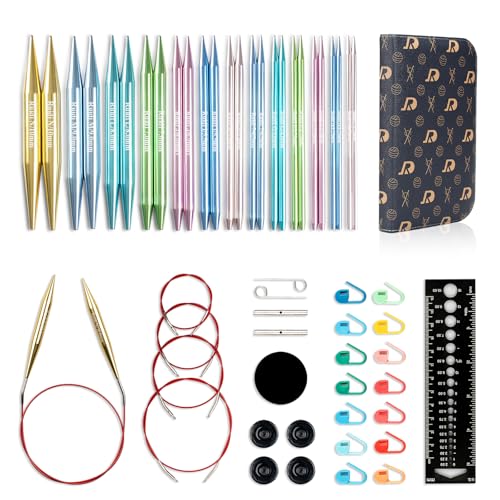 RUIDI Kit d'Aiguilles à Tricoter, Aiguilles Circulaires Interchangeables en Aluminium