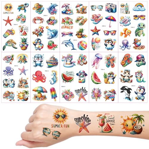 Été Tatouage Ephemere, 10 Feuilles Aquarelle Été Tatouages Temporaires Enfant,