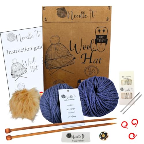 Needle It® Kit Tricot bonnet complet bleu - Bonnet en