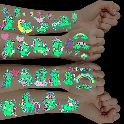 Tatouage Licorne Enfant Fille, 10 Feuilles Brillent Dans Le Noir