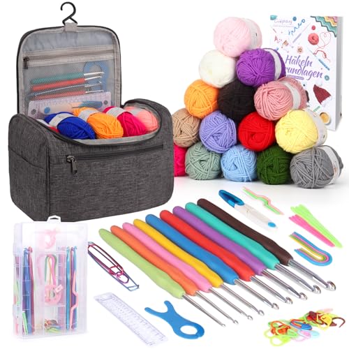 Coopay Kit Crochet Débutant Complet Avec 15 Pelotes de Laine,