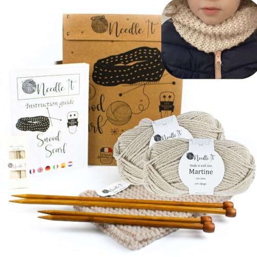NEEDLE IT® Kit Tricot Tour de cou en laine Beige