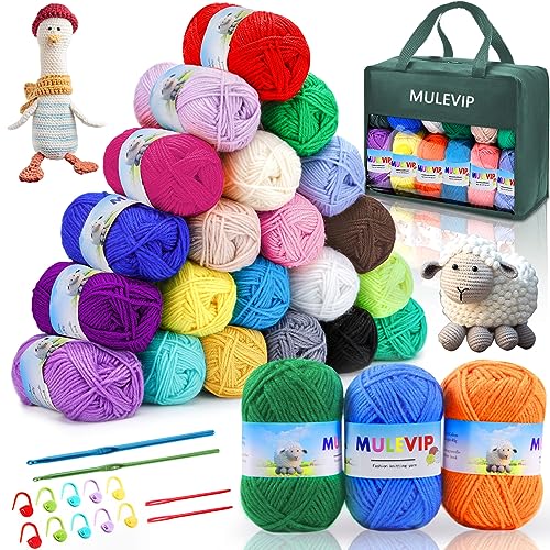MULEVIP Laine à Tricoter 24 Couleurs, Pelotes de Laine et