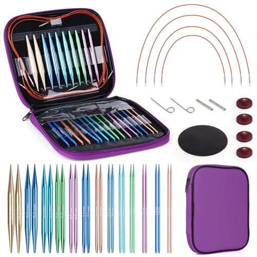 Coopay 13 Paires Aiguilles Circulaires Tricot Interchangeable, 3,0-10,0mm, Kit Tricot