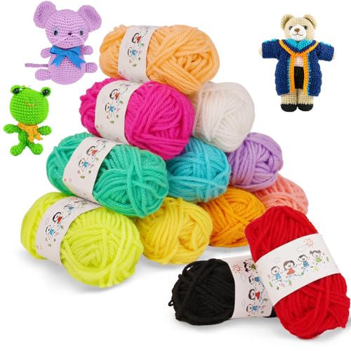 AUAUY Laine à Tricoter, 12 Couleurs Crochet Coton Pelote Grosse