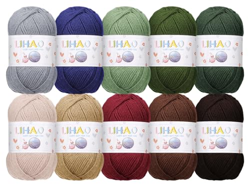 LIHAO Lot de 10 Laines à Tricoter, 10×50g Pelotes de