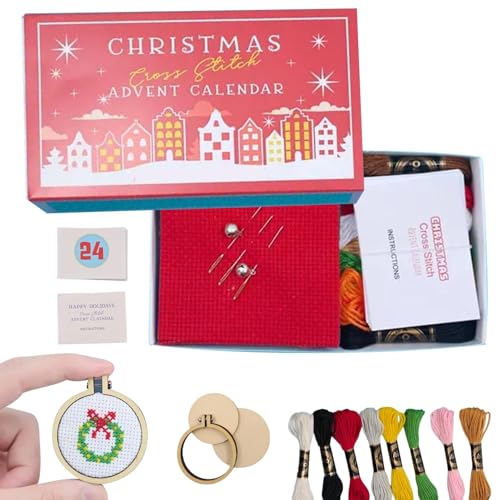 Calendrier L'Avent Points Croix Noël 2024, Kit Broderie Compte Rebours