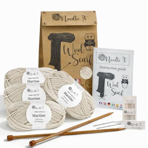 Needle It® Kit Tricot Écharpe Débutant Complet (Ecru) - Aiguilles