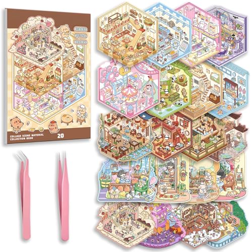 Autocollants 3D scène miniature,20 scènes kawaii à coller pour créer
