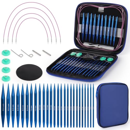 Coopay 13 Paires Aiguilles Circulaires Tricot Interchangeable de 3,0-10,0mm, Aiguille