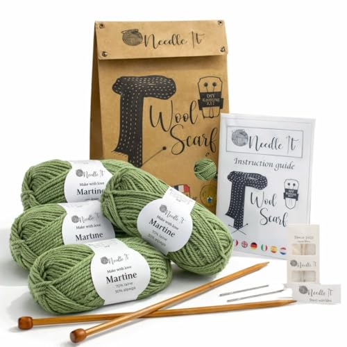 Needle It® Kit Tricot Écharpe Débutant Complet (Vert foncé) -