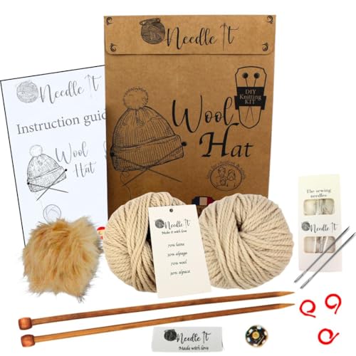 Needle It® Kit Tricot bonnet complet écru - Bonnet en