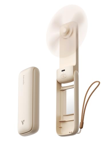 Aecooly Mini Ventilateur Portable avec Miroir, Petit Ventilateur à Main