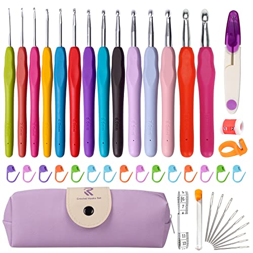 RealPlus Aiguilles à Crochet Set, Ensemble de 14 pcs Crochet