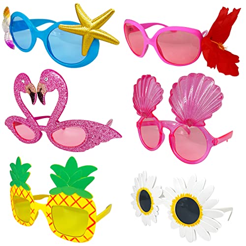 Luau – Lot de 6 lunettes de soleil hawaïennes amusantes,