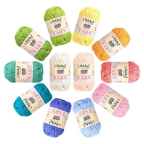 LIHAO Laine Crochet, 12×15g Pelotes de Laines Multicolores en Coton