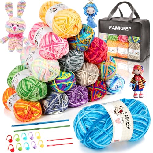 FAMKEEP Laine à Tricoter pour Crochet, 16x40g Couleurs Laine à