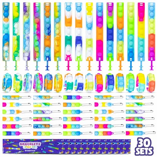 BONNYCO Bracelets et Porte cles Pop It, Pack 30 Cadeau