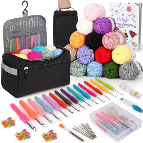 Coopay Kit Crochet Débutant Complet Portable, 15 Pelotes de Laine,