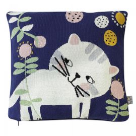 Taie de coussin en tricot de coton- Chaton bleu